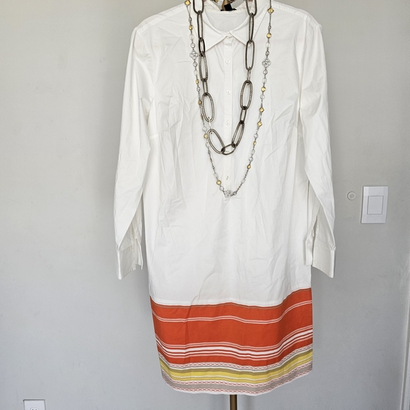 Ann Taylor White Collared Shirt Dress w/Orange HemlinCotton Blend Career Casual - Picture 6 of 15